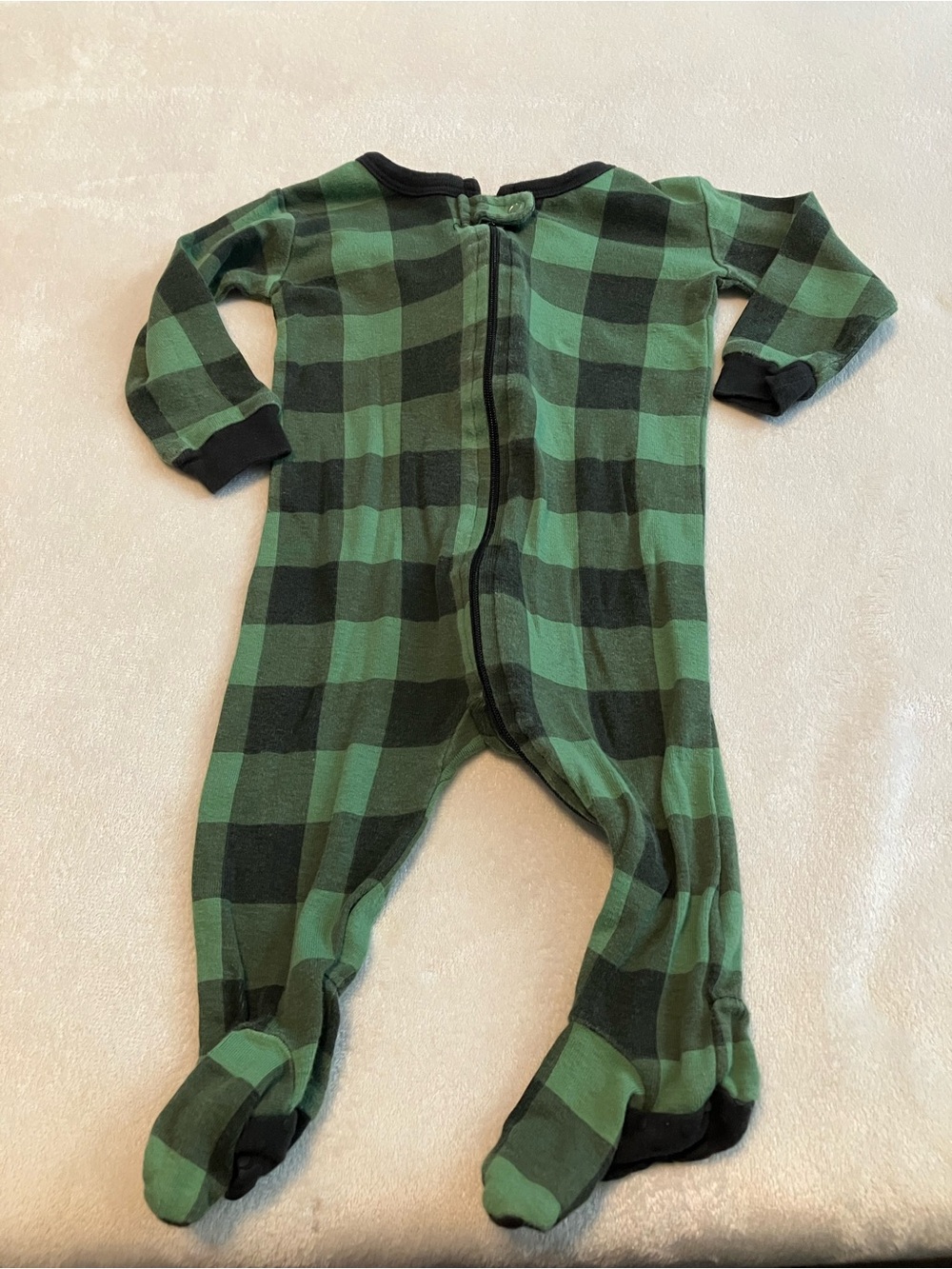 Kids Green and Black Buffalo Plaid Footed One-Piece Pajamas